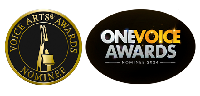 Voice Arts Awards Nominee and One Voices Awards Nominee badges